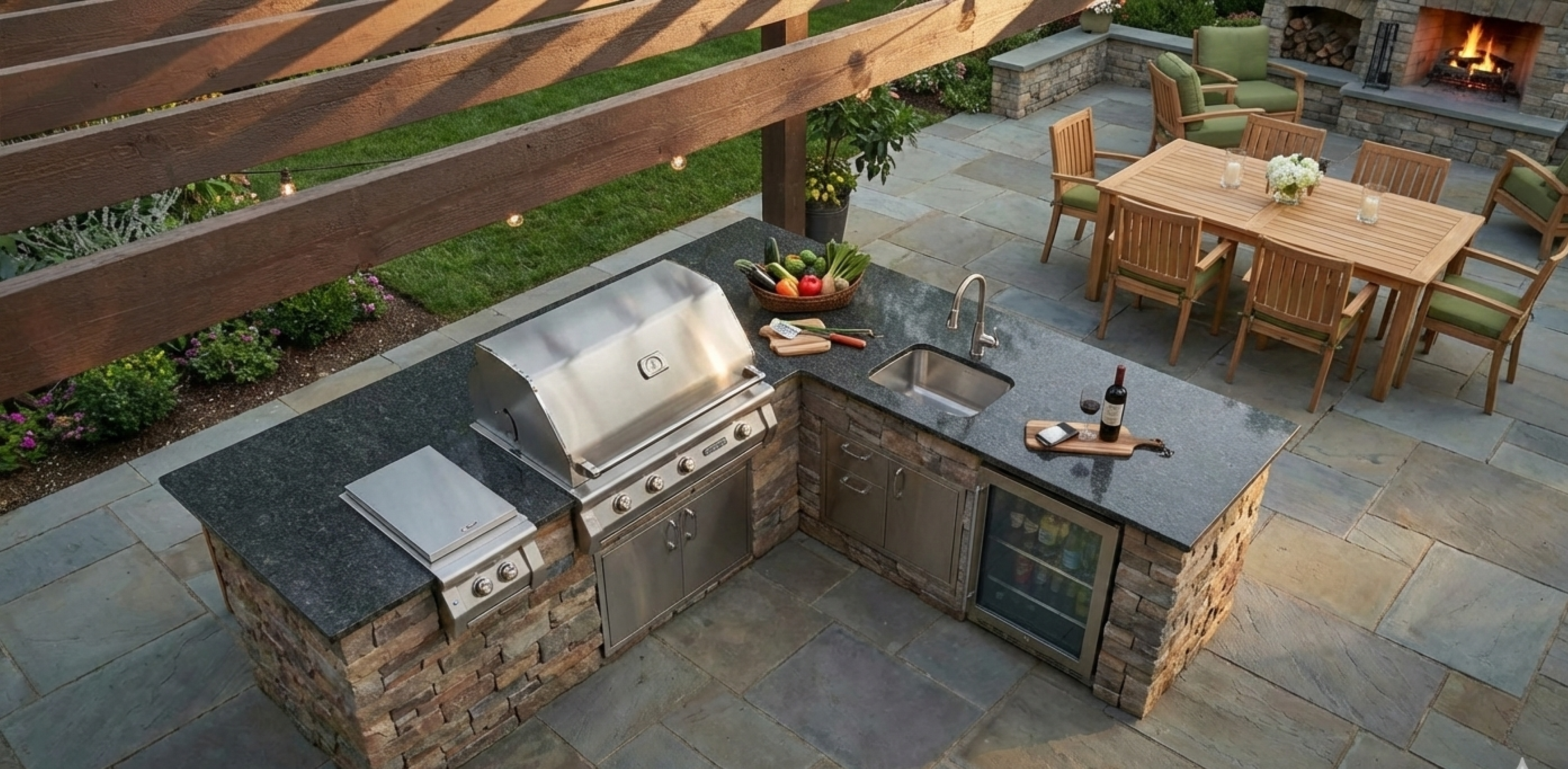 Stone Terrace Outdoor Kitchen Project | Blaze Grill & Beverage Center