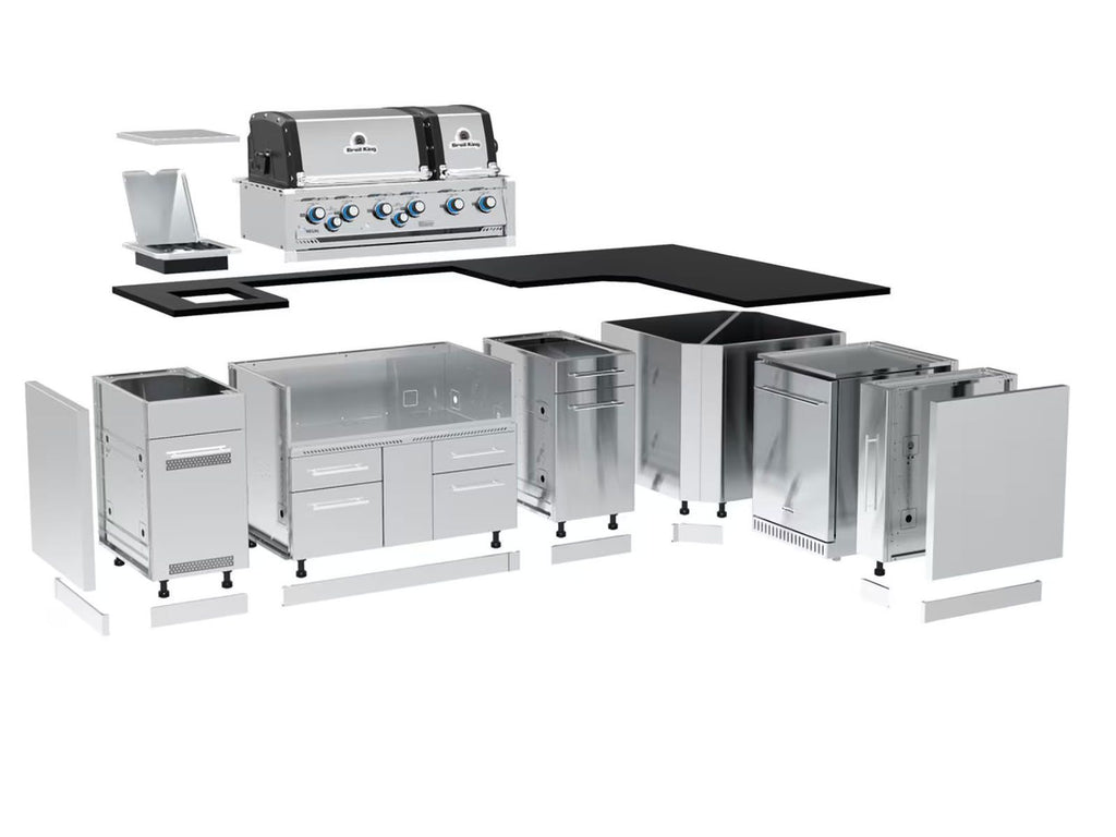 Broil King 118 x 70-Inch Outdoor Kitchen Island with Imperial S 690i 6-Burner Gas Grill, Rotisserie, Side Burner & Refrigerator