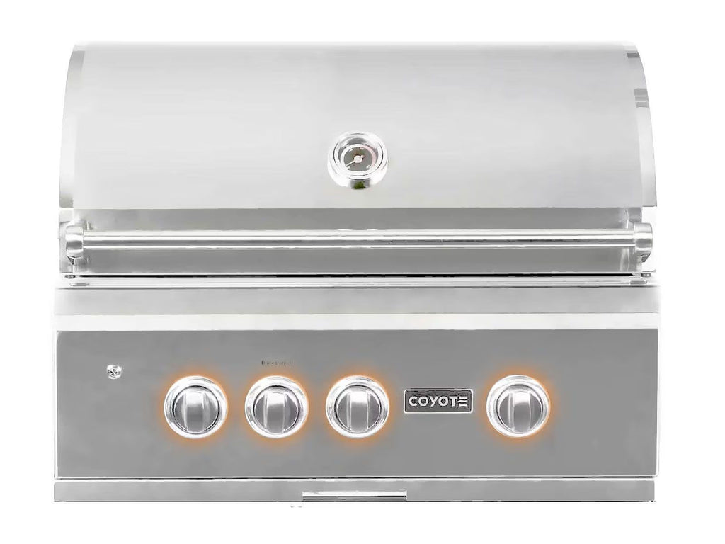 coyote s-series 30-inch 3-burner built-in gas grill with rapidsear infrared burner & rotisserie