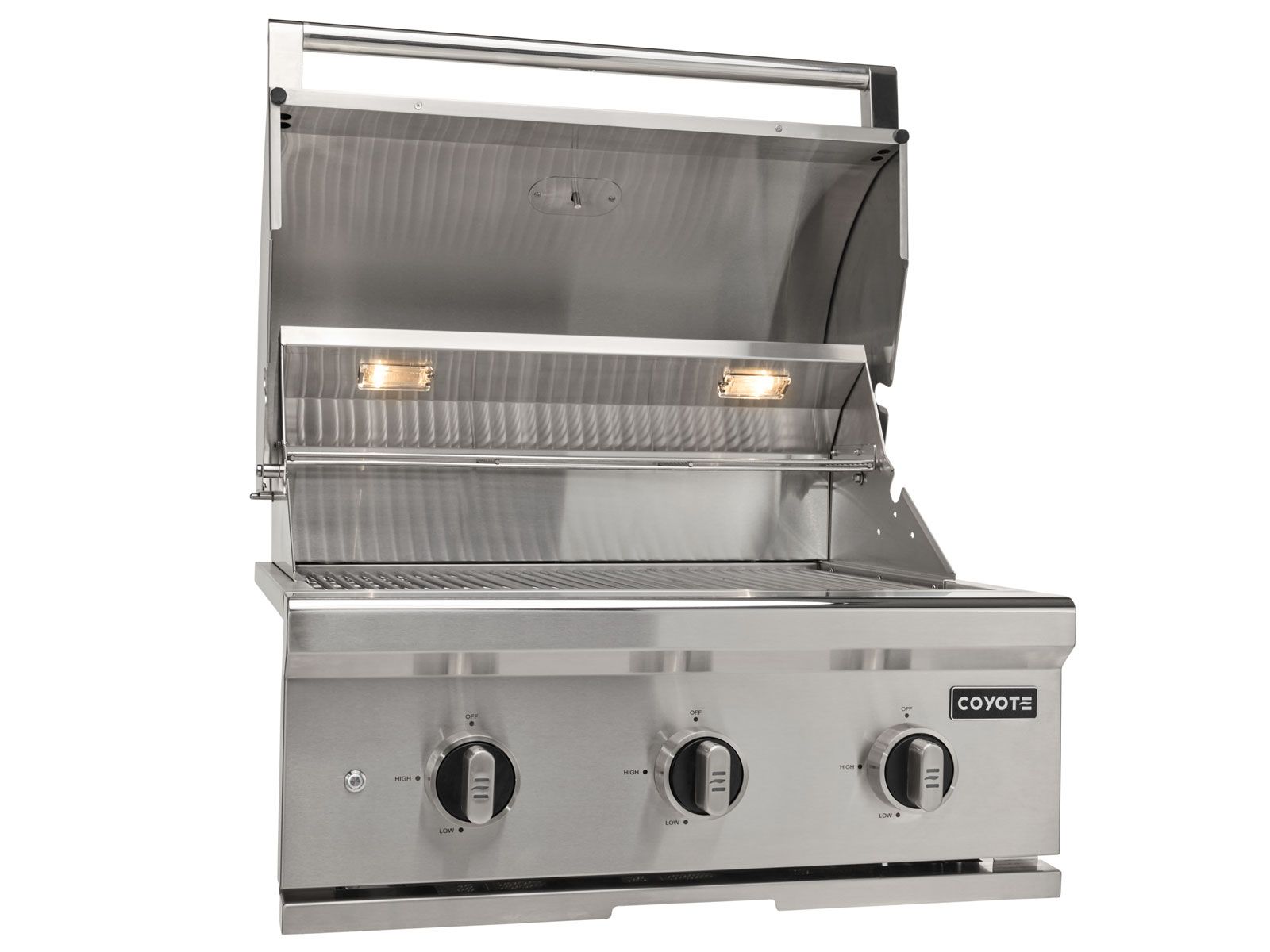 Haven 6 ft. outdoor kitchen island w/ coyote c-series 30-inch grill, double access door & 2 drawer cabinet - brushed black