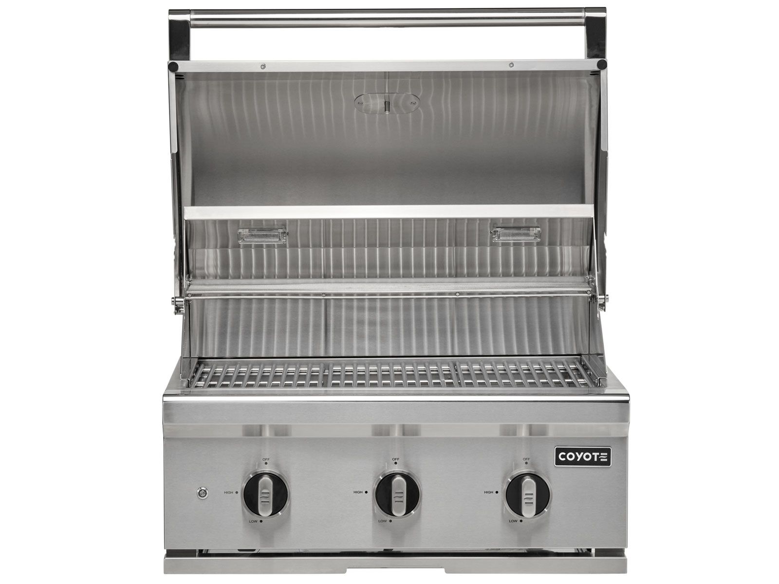Haven 6 ft. outdoor kitchen island w/ coyote c-series 30-inch grill, double access door & 2 drawer cabinet - brushed black