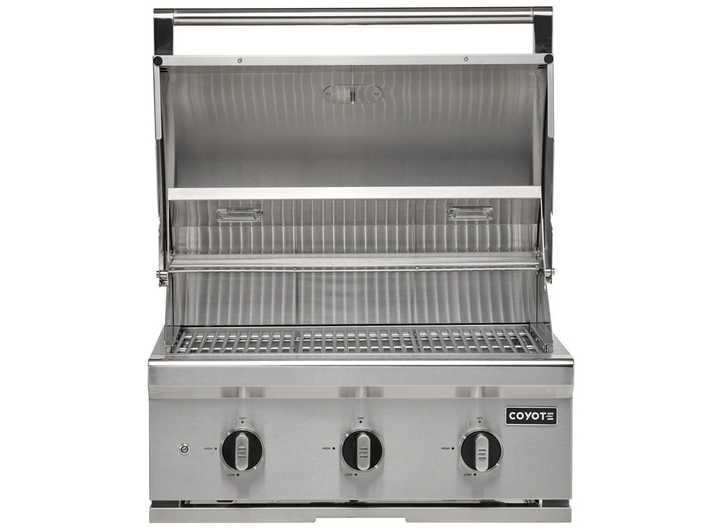 haven 6 ft. outdoor kitchen island w/ coyote c-series 30-inch grill - double access door - brushed black