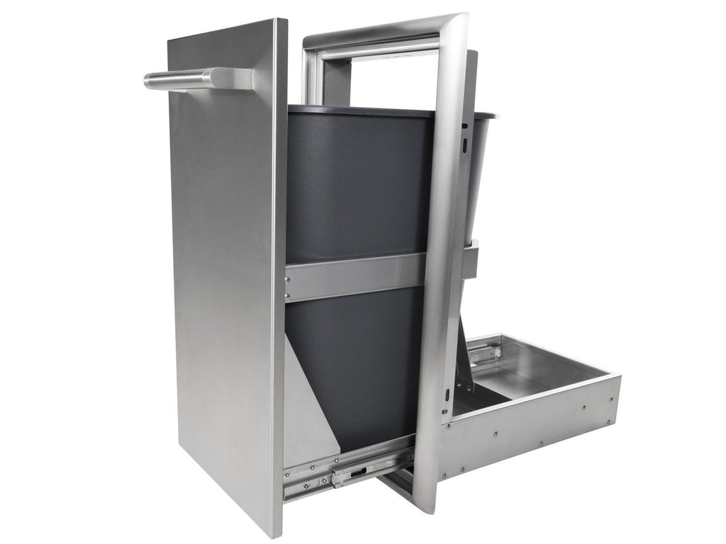 haven 6 ft. outdoor kitchen island w/ coyote c-series 30-inch grill, 31" dry pantry & trash center - brushed black