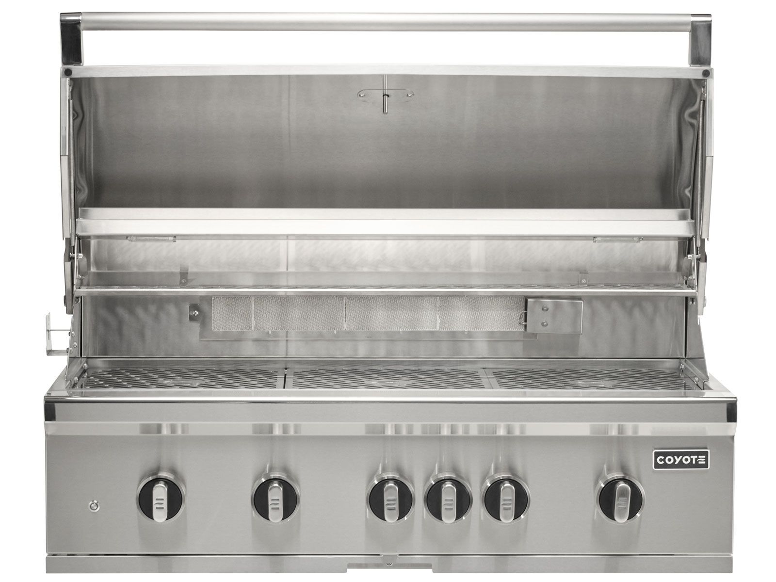 coyote sl-series 42-inch 6-burner built-in gas grill with ceramic briquettes, sear burner, infrared rear burner & rotisserie kit