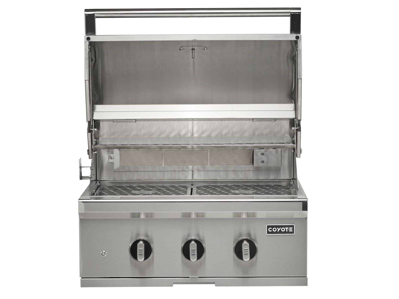 haven 6 ft. outdoor kitchen island w/ coyote sl-series 30-inch grill, 31" dry pantry & 2 drawer cabinet - brushed black