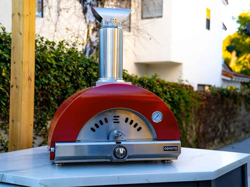 coyote 30-inch hybrid multi-fuel outdoor pizza oven - red