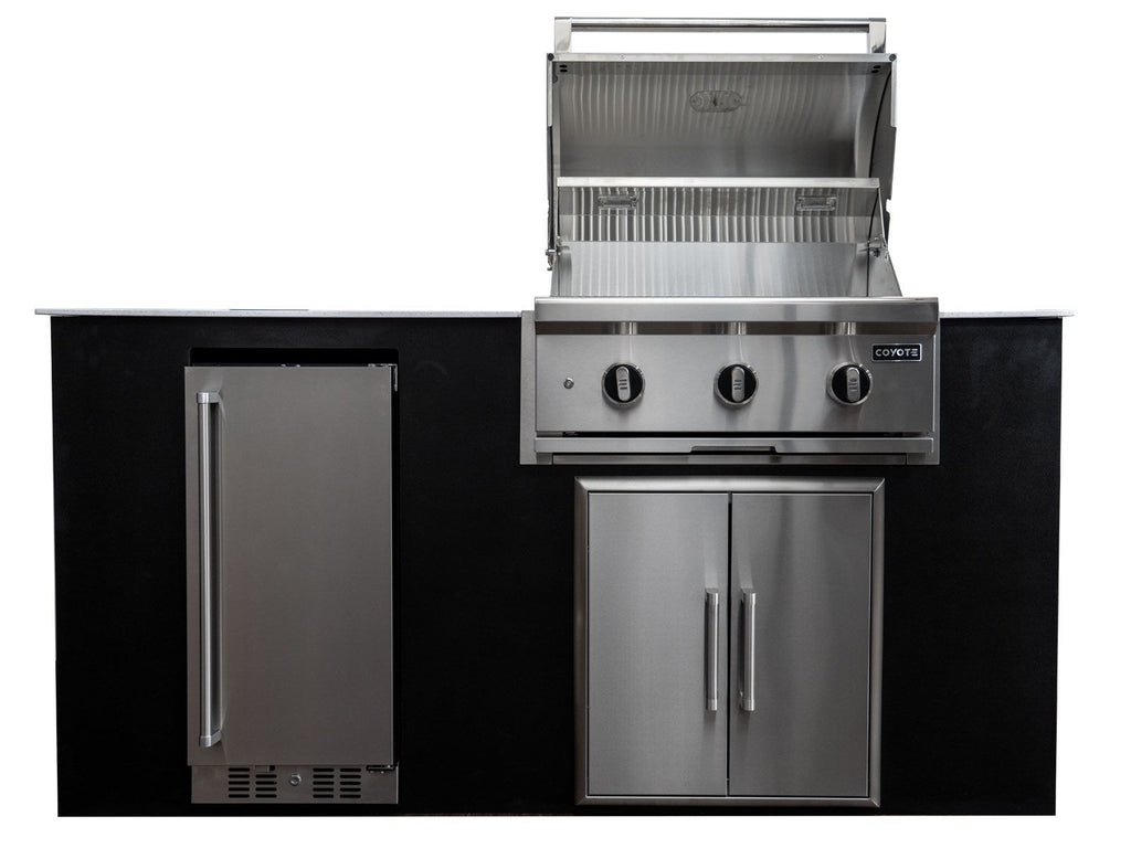Haven 6-ft outdoor kitchen island with c-series 30-inch 3-burner built-in gas grill, refrigerator & double access doors