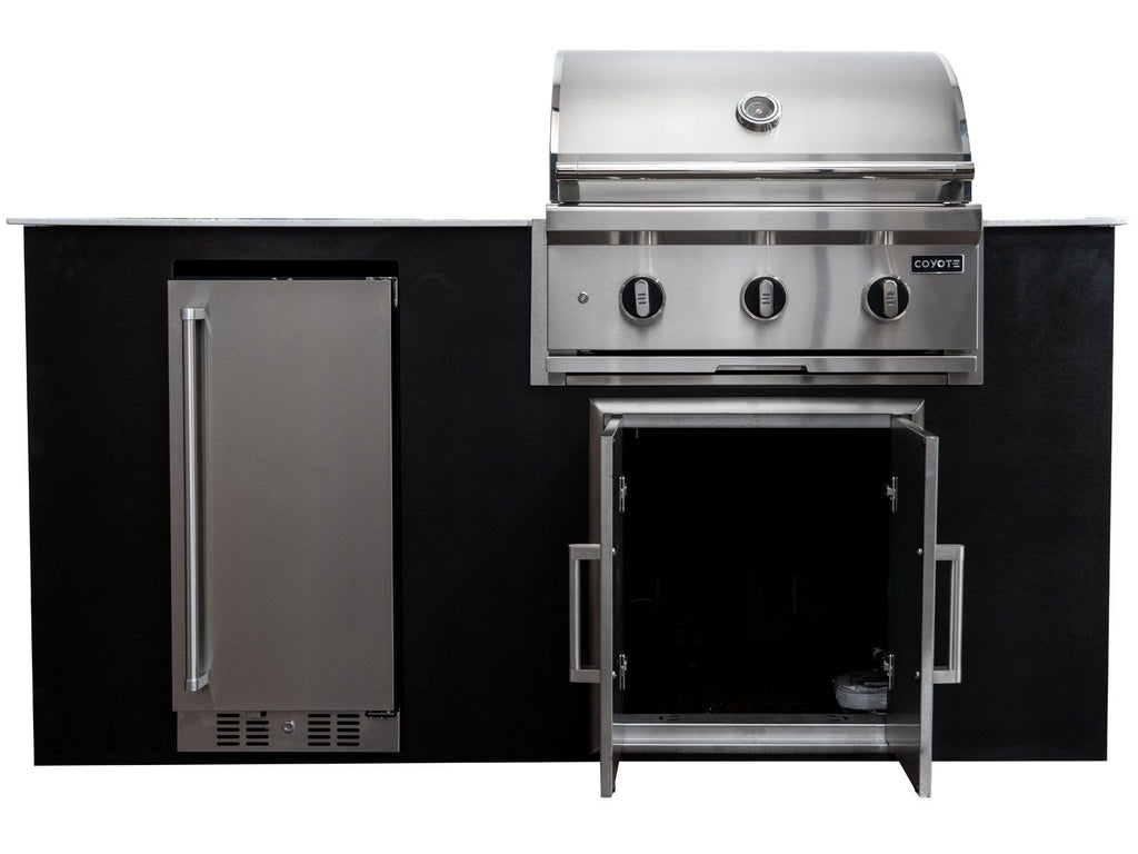 Haven 6-ft outdoor kitchen island with c-series 30-inch 3-burner built-in gas grill, refrigerator & double access doors