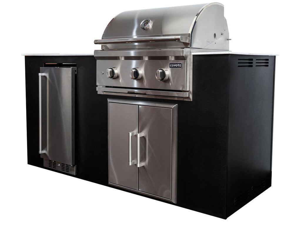 Haven 6-ft outdoor kitchen island with c-series 30-inch 3-burner built-in gas grill, refrigerator & double access doors