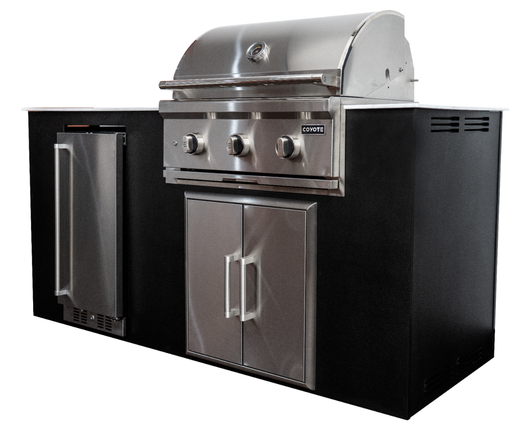 Haven 6-ft outdoor kitchen island with c-series 30-inch 3-burner built-in gas grill, refrigerator & double access doors