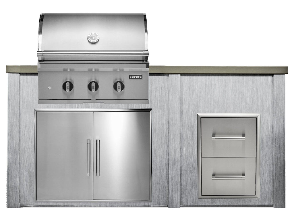 haven 6 ft. outdoor kitchen island w/ coyote sl-series 30-inch grill, double access door & 2 drawer cabinet - harbor gray