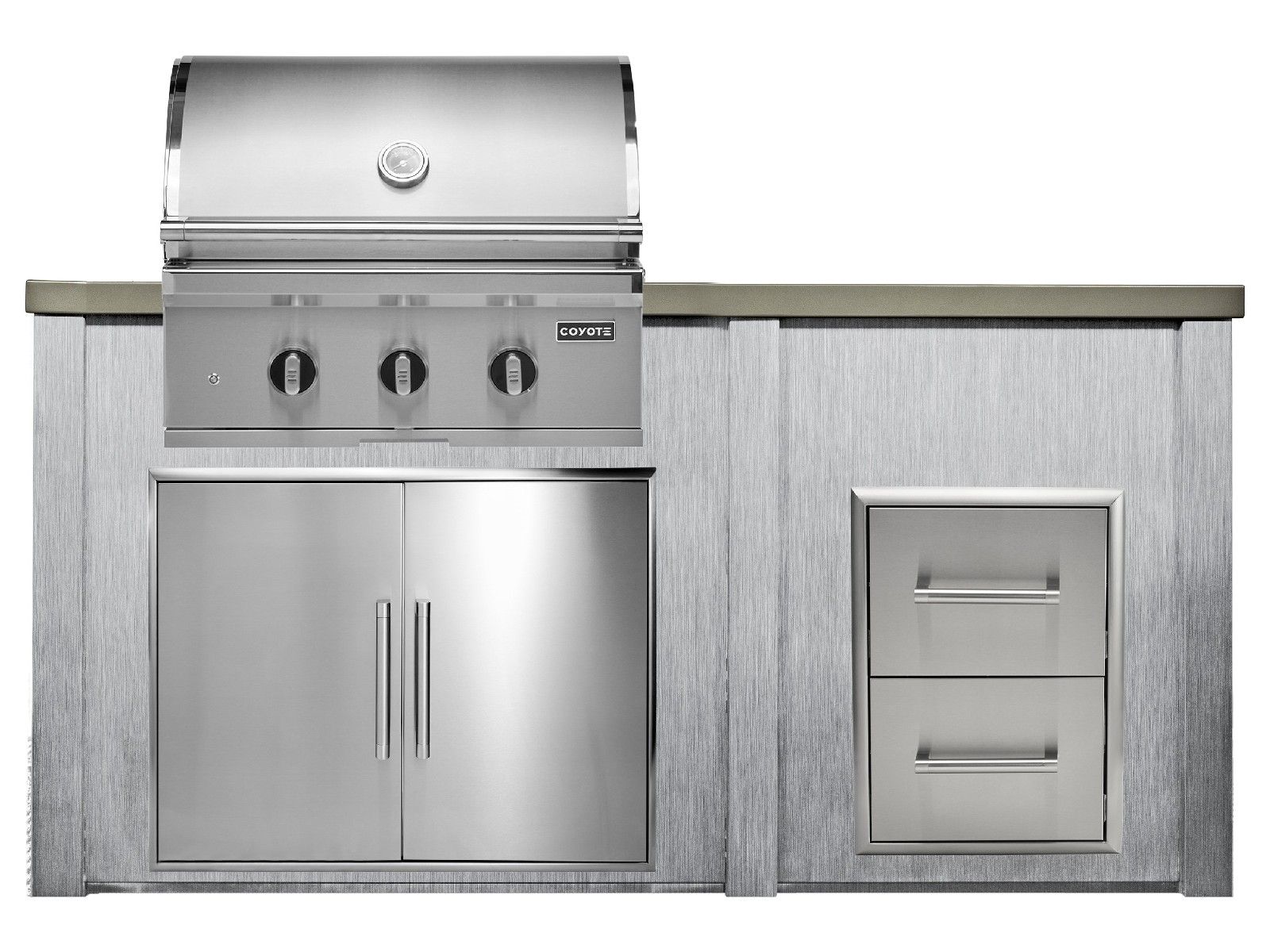 haven 6 ft. outdoor kitchen island w/ coyote sl-series 30-inch grill, double access door & 2 drawer cabinet - harbor gray