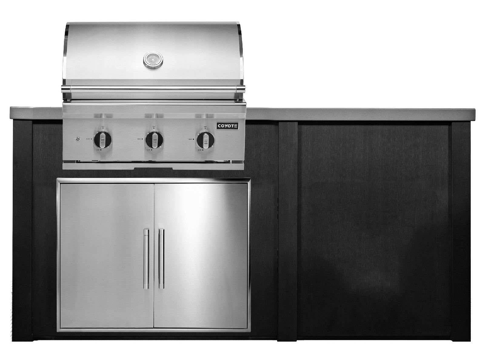 haven 6 ft. outdoor kitchen island w/ coyote c-series 30-inch grill - double access door - brushed black