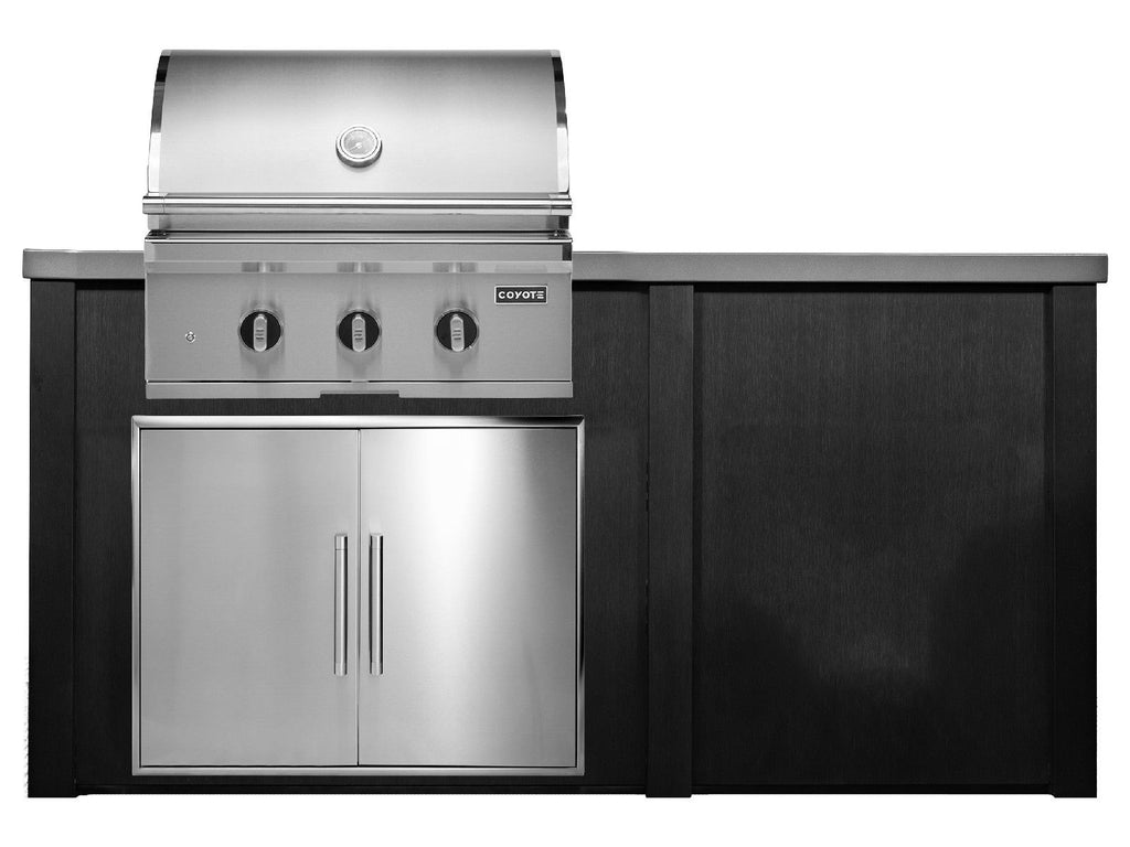 haven 6 ft. outdoor kitchen island w/ coyote sl-series 30-inch grill & double access door - brushed black