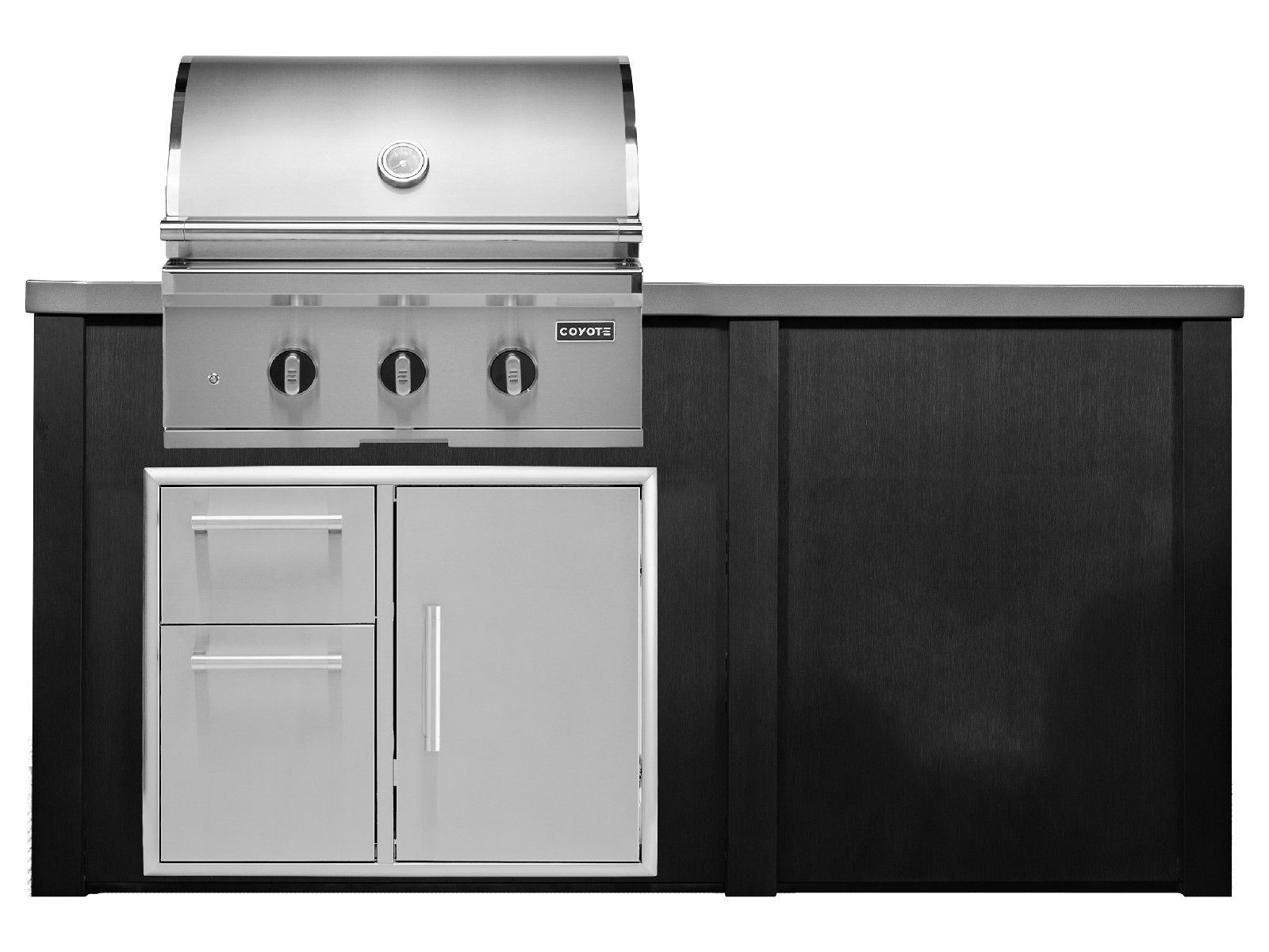 haven 6 ft. outdoor kitchen island w/ coyote sl-series 30-inch grill & 31" dry pantry - brushed black