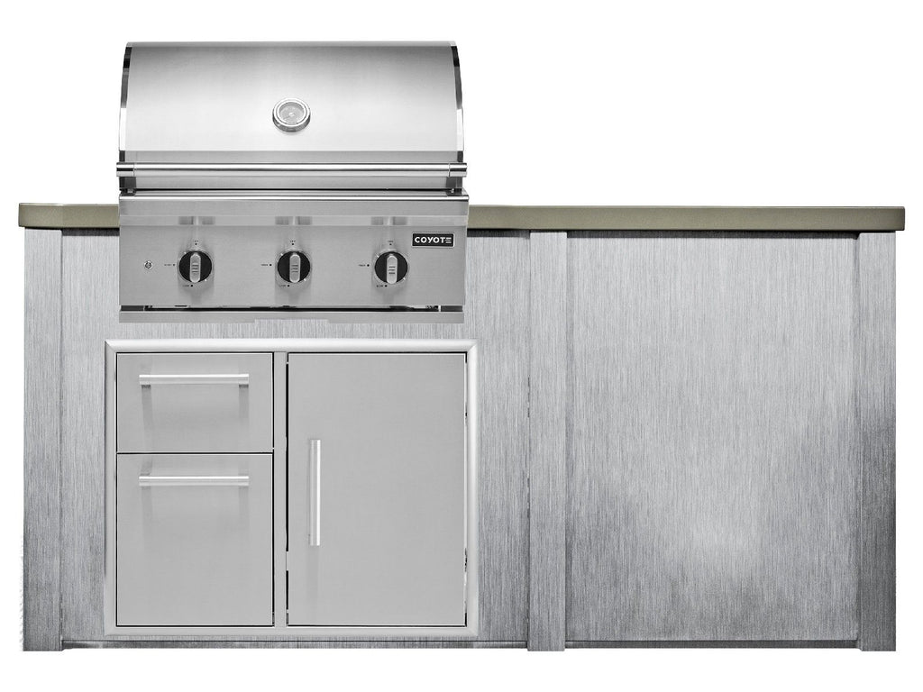 haven 6 ft. outdoor kitchen island w/ coyote c-series 30-inch grill & 31" dry pantry - harbor gray