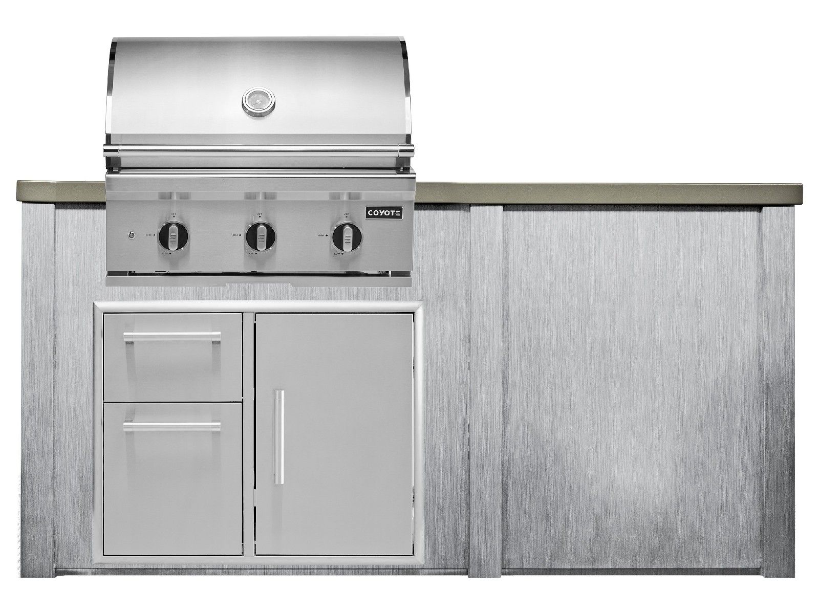 haven 6 ft. outdoor kitchen island w/ coyote c-series 30-inch grill & 31" dry pantry - harbor gray