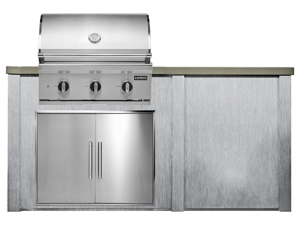 Haven 6 ft. outdoor kitchen island w/ coyote c-series 30-inch grill - double access door - harbor gray