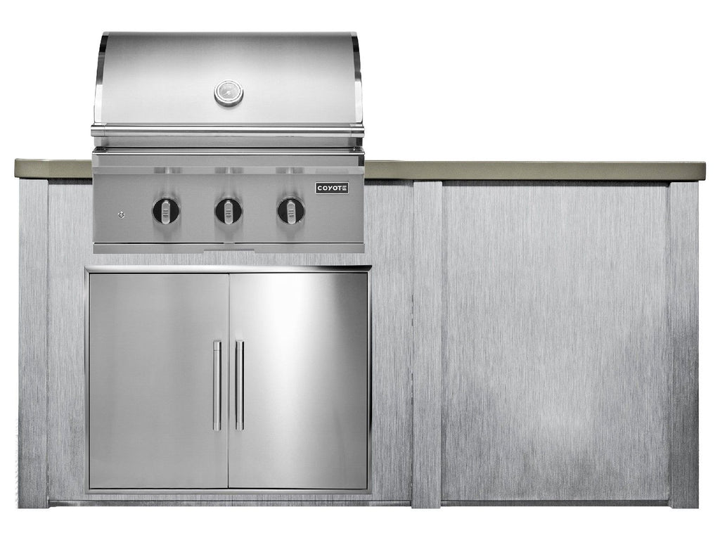 haven 6 ft. outdoor kitchen island w/ coyote sl-series 30-inch grill & double access door - harbor gray