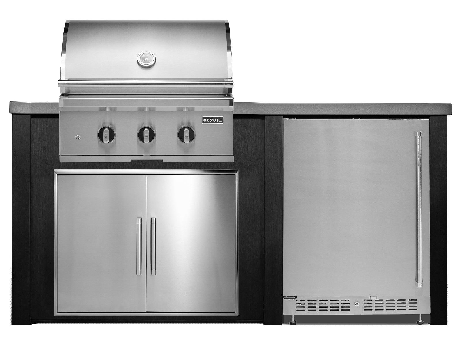 haven 6 ft. outdoor kitchen island w/ coyote sl-series 30-inch grill, double access door & 24" refrigerator - brushed black