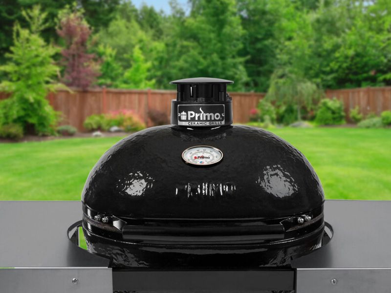 Primo All-In-One Oval Junior Ceramic Kamado Charcoal Grill With Cradle and Side Shelves