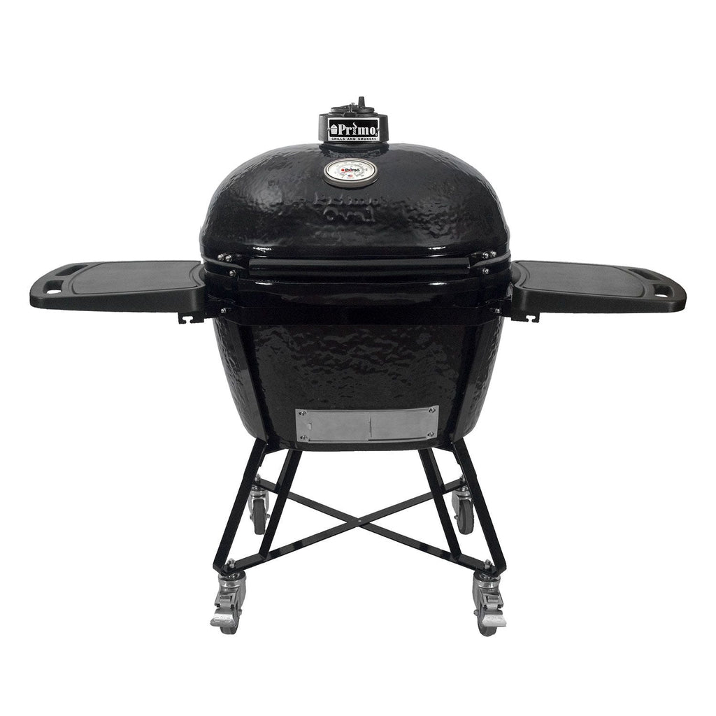 Primo All-In-One Oval XL Ceramic Kamado Charcoal Grill With Cradle and Side Shelves