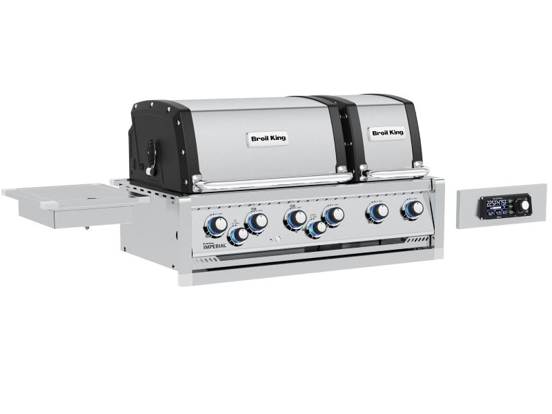 Broil King 118 x 70-Inch Outdoor Kitchen Island with Imperial QS 690i 6-Burner Gas Grill, Rotisserie, Side Burner, Refrigerator & iQue™ Technology Control