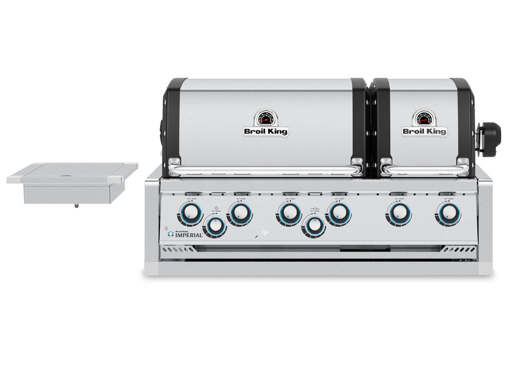 Broil King 9 3/4-Foot Outdoor Kitchen Island with Imperial S 690i 6-Burner Gas Grill, Rotisserie, Side Burner & Refrigerator